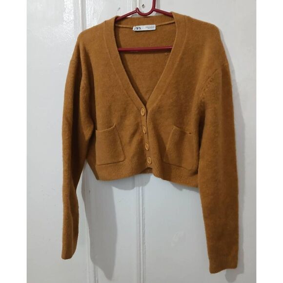 Zara Sweaters - Zara womens medium cropped boxy soft wool camel brown sweater